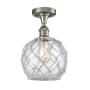 Innovations Lighting Farmhouse Rope 8" Wide Semi-Flush Ceiling Fixture Brushed Satin Nickel / Clear Glass with White Rope