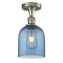 Innovations Lighting Bella 6" Wide Semi-Flush Ceiling Fixture Brushed Satin Nickel / Blue