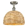 Innovations Lighting Woven Rattan 12" Wide Semi-flush Ceiling Fixture Satin Nickel / Natural