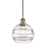 Innovations Lighting Rochester 8" Wide Mini Pendant with Shade Antique Brass / Clear
