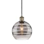Innovations Lighting Rochester 8" Wide Mini Pendant with Shade Antique Brass / Light Smoke