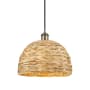 Innovations Lighting Woven Rattan 12" Wide Pendant with Shade Antique Brass / Natural