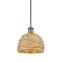 Innovations Lighting Woven Rattan 8" Wide Mini Pendant with Shade Antique Brass / Natural