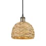 Innovations Lighting Woven Rattan 8" Wide Mini Pendant with Shade Black Antique Brass / Natural