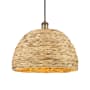 Innovations Lighting Woven Rattan 16" Wide Pendant with Shade Brushed Brass / Natural