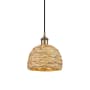 Innovations Lighting Woven Rattan 8" Wide Mini Pendant with Shade Brushed Brass / Natural