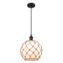 Innovations Lighting Large Farmhouse Rope 10" Wide Mini Pendant - Cord Suspension Matte Black / White Glass with Brown Rope