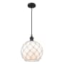Innovations Lighting Large Farmhouse Rope 10" Wide Mini Pendant - Cord Suspension Matte Black / White Glass with White Rope
