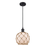 Innovations Lighting Farmhouse Rope 8" Wide Mini Pendant - Cord Suspension Matte Black / White Glass with Brown Rope