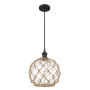 Innovations Lighting Large Farmhouse Rope 10" Wide Mini Pendant - Cord Suspension Matte Black / Clear Glass with Brown Rope