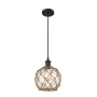 Innovations Lighting Farmhouse Rope 8" Wide Mini Pendant - Cord Suspension Matte Black / Clear Glass with Brown Rope