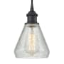Innovations Lighting Conesus Single Light 6" Wide Mini Pendant Matte Black / Clear Crackle