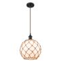 Innovations Lighting Large Farmhouse Rope 10" Wide Mini Pendant - Cord Suspension Oil Rubbed Bronze / White Glass with Brown Rope