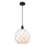 Innovations Lighting Large Farmhouse Rope 10" Wide Mini Pendant - Cord Suspension Oil Rubbed Bronze / White Glass with White Rope