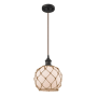 Innovations Lighting Farmhouse Rope 8" Wide Mini Pendant - Cord Suspension Oil Rubbed Bronze / White Glass with Brown Rope