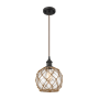 Innovations Lighting Farmhouse Rope 8" Wide Mini Pendant - Cord Suspension Oil Rubbed Bronze / Clear Glass with Brown Rope