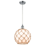 Innovations Lighting Large Farmhouse Rope 10" Wide Mini Pendant - Cord Suspension Polished Chrome / White Glass with Brown Rope