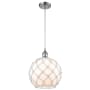 Innovations Lighting Large Farmhouse Rope 10" Wide Mini Pendant - Cord Suspension Polished Chrome / White Glass with White Rope