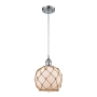 Innovations Lighting Farmhouse Rope 8" Wide Mini Pendant - Cord Suspension Polished Chrome / White Glass with Brown Rope