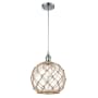 Innovations Lighting Large Farmhouse Rope 10" Wide Mini Pendant - Cord Suspension Polished Chrome / Clear Glass with Brown Rope