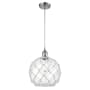 Innovations Lighting Large Farmhouse Rope 10" Wide Mini Pendant - Cord Suspension Polished Chrome / Clear Glass with White Rope
