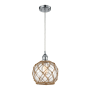 Innovations Lighting Farmhouse Rope 8" Wide Mini Pendant - Cord Suspension Polished Chrome / Clear Glass with Brown Rope