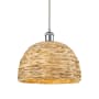 Innovations Lighting Woven Rattan 12" Wide Pendant with Shade Polished Chrome / Natural
