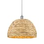 Innovations Lighting Woven Rattan 16" Wide Pendant with Shade Polished Chrome / Natural