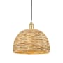 Innovations Lighting Woven Rattan 12" Wide Pendant with Shade Satin Gold / Natural
