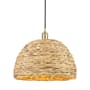 Innovations Lighting Woven Rattan 16" Wide Pendant with Shade Satin Gold / Natural