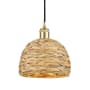 Innovations Lighting Woven Rattan 8" Wide Mini Pendant with Shade Satin Gold / Natural