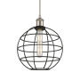 Innovations Lighting Lake Placid 10" Wide Cage Pendant with Shade Satin Nickel / Matte Black