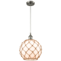 Innovations Lighting Large Farmhouse Rope 10" Wide Mini Pendant - Cord Suspension Brushed Satin Nickel / White Glass with Brown Rope