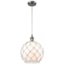 Innovations Lighting Large Farmhouse Rope 10" Wide Mini Pendant - Cord Suspension Brushed Satin Nickel / White Glass with White Rope
