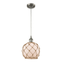 Innovations Lighting Farmhouse Rope 8" Wide Mini Pendant - Cord Suspension Brushed Satin Nickel / White Glass with Brown Rope
