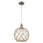 Innovations Lighting Large Farmhouse Rope 10" Wide Mini Pendant - Cord Suspension Brushed Satin Nickel / Clear Glass with Brown Rope