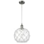 Innovations Lighting Large Farmhouse Rope 10" Wide Mini Pendant - Cord Suspension Brushed Satin Nickel / Clear Glass with White Rope
