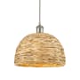 Innovations Lighting Woven Rattan 12" Wide Pendant with Shade Satin Nickel / Natural