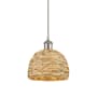 Innovations Lighting Woven Rattan 8" Wide Mini Pendant with Shade Satin Nickel / Natural