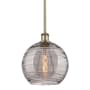 Innovations Lighting Athens Deco Swirl 10" Wide Mini Pendant Antique Brass / Light Smoke Deco Swirl
