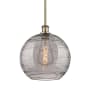Innovations Lighting Athens Deco Swirl 12" Wide Pendant Antique Brass / Light Smoke Deco Swirl