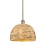 Innovations Lighting Woven Rattan 12" Wide Pendant Antique Brass / Natural