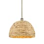 Innovations Lighting Woven Rattan 16" Wide Pendant Antique Brass / Natural