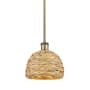 Innovations Lighting Woven Rattan 8" Wide Mini Pendant Antique Brass / Natural