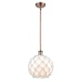 Innovations Lighting Large Farmhouse Rope 10" Wide Mini Pendant Antique Copper / White Glass with White Rope