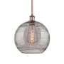 Innovations Lighting Athens Deco Swirl 12" Wide Pendant Antique Copper / Light Smoke Deco Swirl