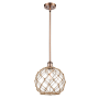 Innovations Lighting Large Farmhouse Rope 10" Wide Mini Pendant Antique Copper / Clear Glass with Brown Rope