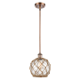 Innovations Lighting Farmhouse Rope 8" Wide Mini Pendant Antique Copper / Clear Glass with Brown Rope