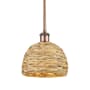 Innovations Lighting Woven Rattan 8" Wide Mini Pendant Antique Copper / Natural