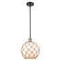 Innovations Lighting Large Farmhouse Rope 10" Wide Mini Pendant Black Antique Brass / White Glass with Brown Rope